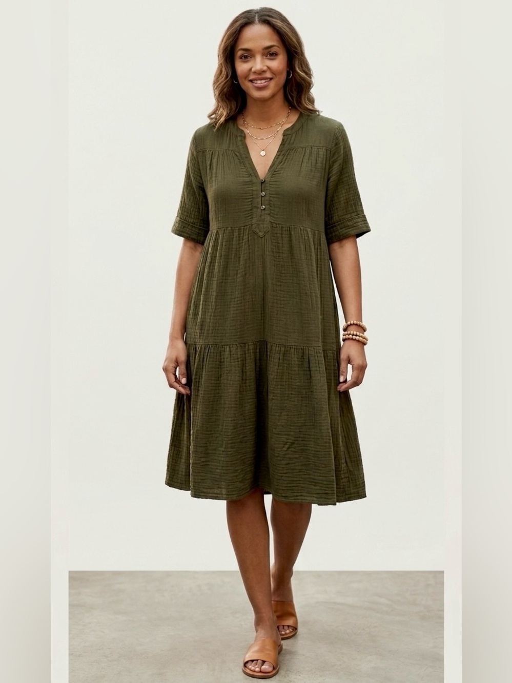 Xirena Weekend Dress Cotton Crinkle Gauze Button Front In sage Green Women’s L